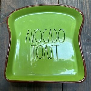 Rae Dunn White Toast Plate with Brown Trim